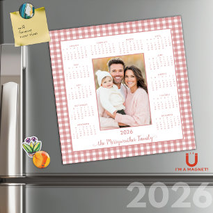 2026 Cottage Pink Gingham Foto Magnetkalender Magnetkarte