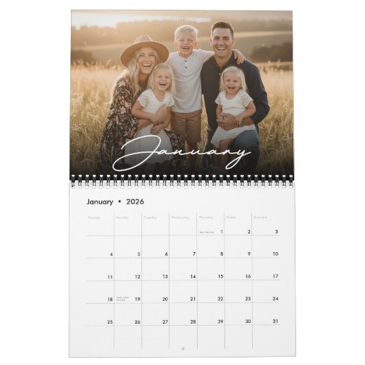 2026 Custom Family Photo Modern Elegant Script Kalender (Jan 2026)