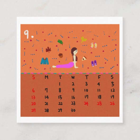 2026 Cute Cartoon Yoga Poses Calendar, Health  Quadratische Visitenkarte (Vorderseite)