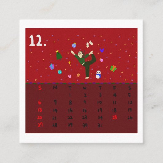 2026 Cute Cartoon Yoga Poses Calendar, Health  Quadratische Visitenkarte (Vorderseite)