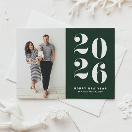 2026 Dark Green Bold Typography New Year Photo Feiertagspostkarte