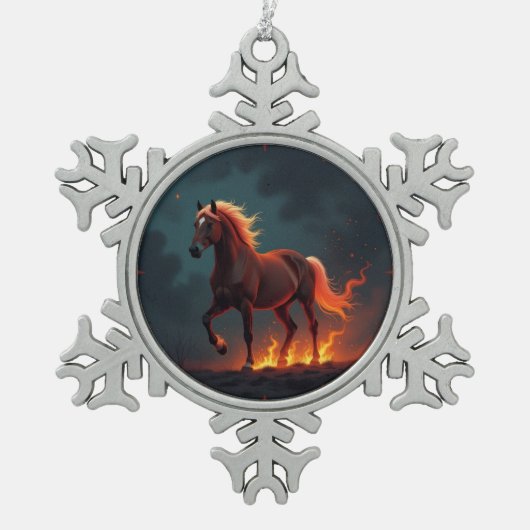 „2026 – Das Jahr des Feuerpferds“8 Schneeflocken Zinn-Ornament (Vorderseite)