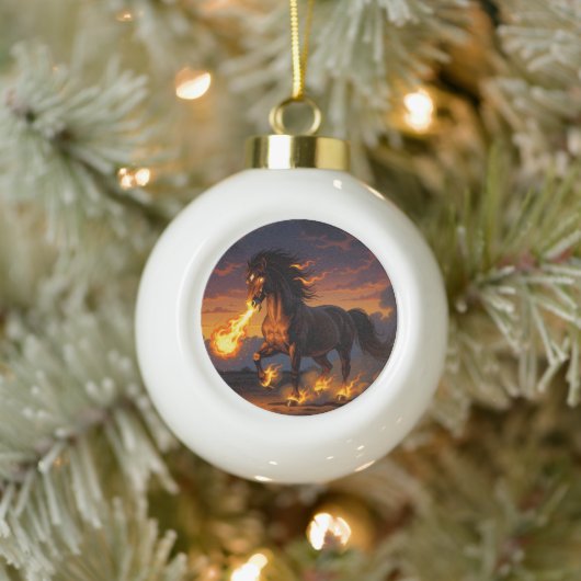 „2026 – Das Jahr des Feuerpferds“ Keramik Kugel-Ornament (Baum)