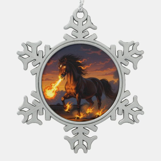„2026 – Das Jahr des Feuerpferds“ Schneeflocken Zinn-Ornament (Vorderseite)