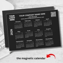2026 Das QR Black Calendar Magnet für Ihr Logo
