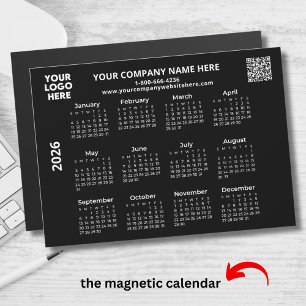 2026 Das QR Black Calendar Magnet für Ihr Logo