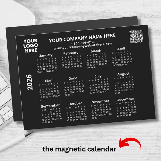 2026 Das QR Black Calendar Magnet für Ihr Logo