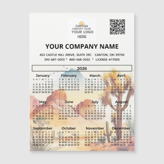 2026 Desert Magnet Kalender Business Logo QR Code (Vorderseite)