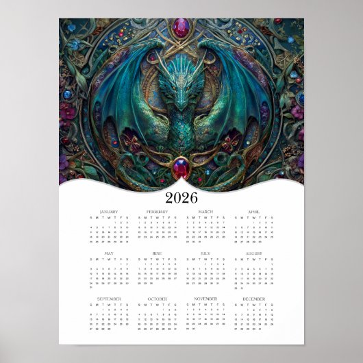 2026 Dragon Celtic Fantasy Art Full Year Calendar Poster (Vorne)