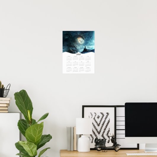 2026 Dragon Moon Fantasy Art Full Year Calendar Poster (Heimbüro)