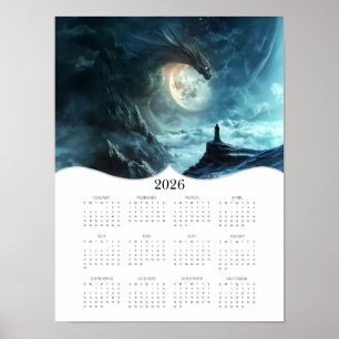 2026 Dragon Moon Fantasy Art Full Year Calendar Poster