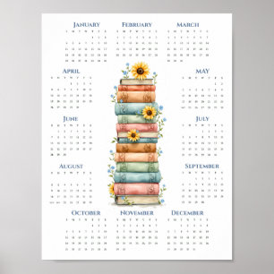 2026 Ein-Seiten-Kalender Gestapelte Bücher Fettes  Poster