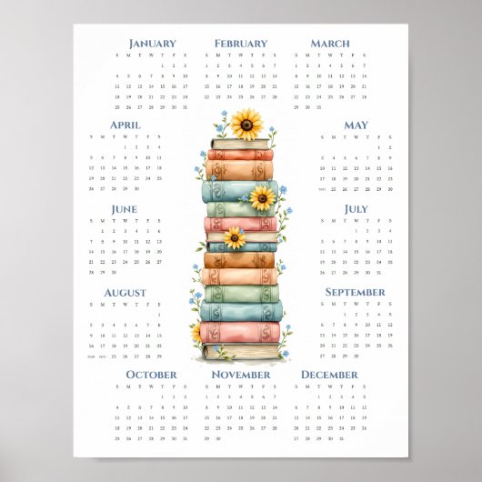 2026 Ein-Seiten-Kalender Gestapelte Bücher Fettes Poster (Vorne)