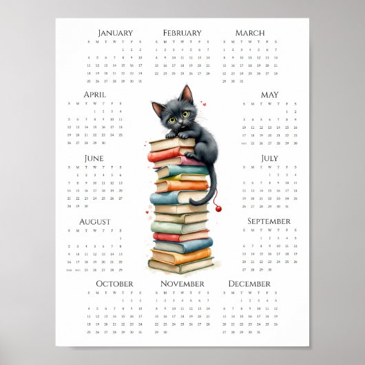 2026 Ein-Seiten-Kalender mit schwarzer Katze und B Poster (Vorne)