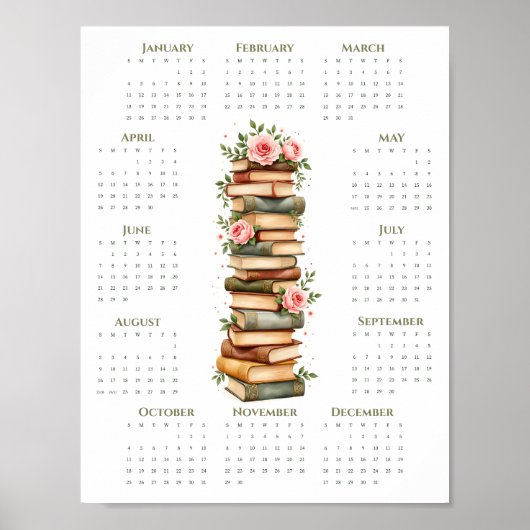 2026 Ein-Seiten-Kalender Vintage-Bücher und Rosen Poster (Vorne)