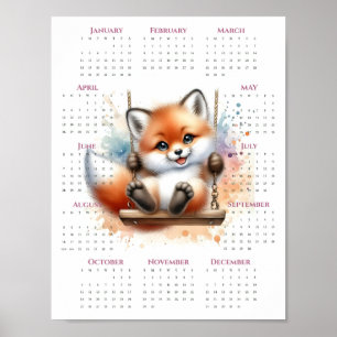 2026 Ein-Seiten-Kalender Whimsical Fuchs auf Schau Poster