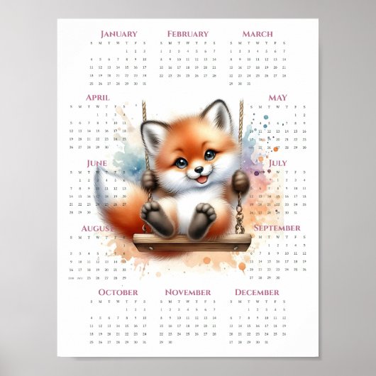 2026 Ein-Seiten-Kalender Whimsical Fuchs auf Schau Poster (Vorne)