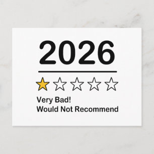 2026 eine Sternebewertung sehr schlechtes Jahr Ankündigungspostkarte