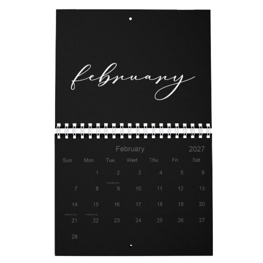 2026 Einfache Schwarze Benutzerdefiniert Minimalis Kalender (Feb 2027)