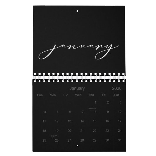 2026 Einfache Schwarze Benutzerdefiniert Minimalis Kalender (Jan 2026)
