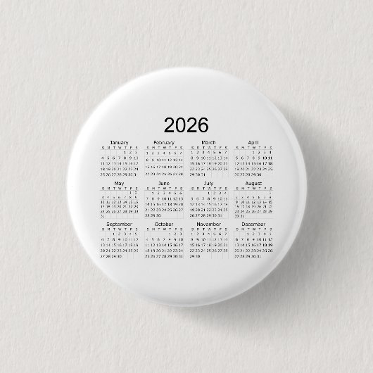 2026 Einfacher Minimalistischer Kalender Button (Vorderseite)