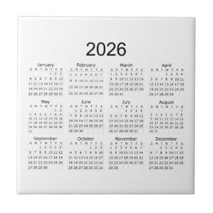 2026 Einfacher Minimalistischer Kalender Fliese