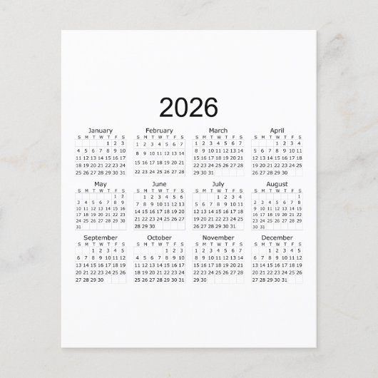 2026 Einfacher Minimalistischer Kalender Flyer (Vorne)