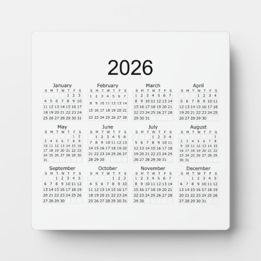 2026 Einfacher Minimalistischer Kalender Fotoplatte (Vorderseite)