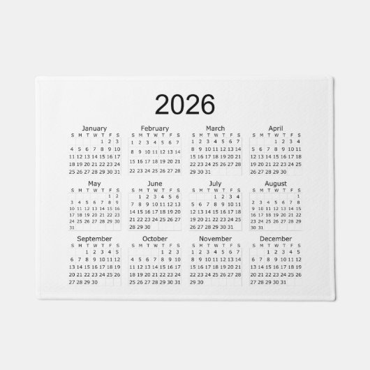 2026 Einfacher Minimalistischer Kalender Fußmatte (Vorderseite)