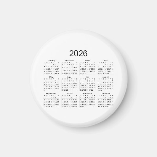 2026 Einfacher Minimalistischer Kalender Magnet (Vorne)