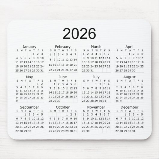 2026 Einfacher Minimalistischer Kalender Mousepad (Vorne)