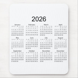 2026 Einfacher Minimalistischer Kalender Mousepad