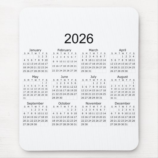 2026 Einfacher Minimalistischer Kalender Mousepad (Vorne)
