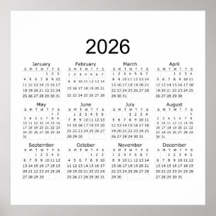 2026 Einfacher Minimalistischer Kalender Poster