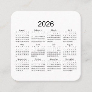 2026 Einfacher Minimalistischer Kalender Quadratische Visitenkarte