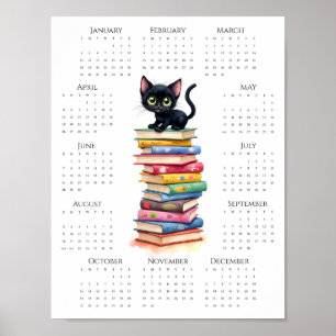 2026 Einseiten-Kalender Schwarze Katze auf farbenf Poster