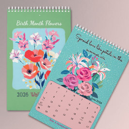 2026 Elegant affirmation birth month flowers wall Kalender