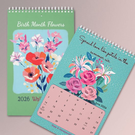 2026 Elegant affirmation birth month flowers wall Kalender