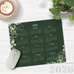 2026 Elegant Dark Green Eukalyptus Desk Calendar Mousepad