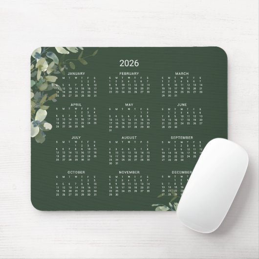 2026 Elegant Dark Green Eukalyptus Desk Calendar Mousepad (Mit Mouse)