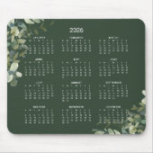 2026 Elegant Dark Green Eukalyptus Desk Calendar Mousepad (Vorne)