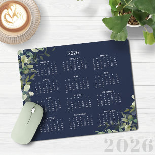 2026 Elegant Navy Blue Eukalyptus Desk Kalender Mousepad
