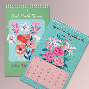 2026 Elegante Bestätigungs-Geburtsmonats-Blumenwan Kalender