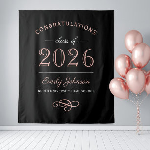 2026 Elegante Roségold-Schwarze Individuelle Absch Wandteppich