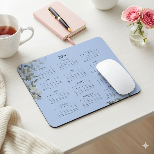 2026 Eleganter französischer Blue Eukalyptus Desk Mousepad