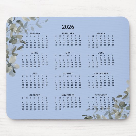 2026 Eleganter französischer Blue Eukalyptus Desk Mousepad (Vorne)