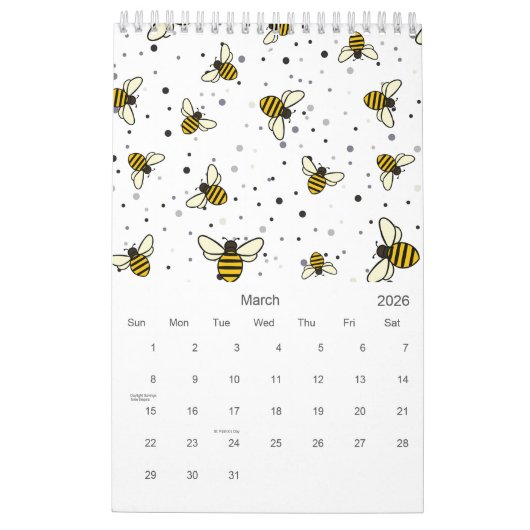 2026 Elegantes Bienenmuster Kalender (Mär 2026)