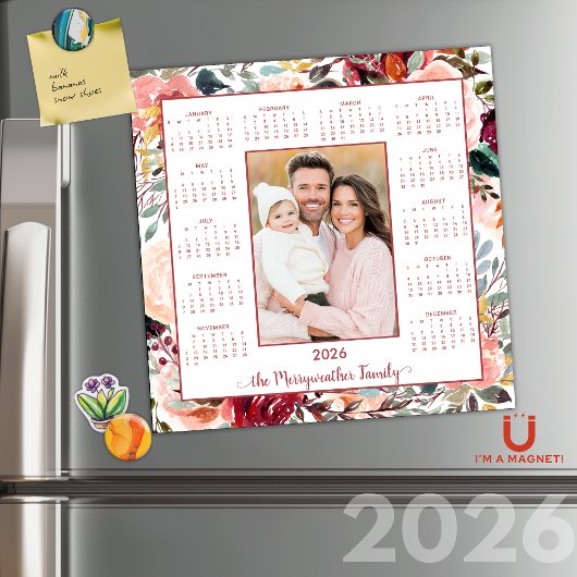 2026 Elegantes Blush Foto Magnetic Calendar Magnetkarte