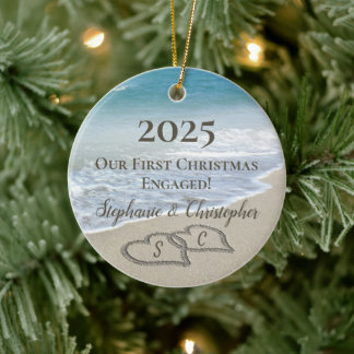 2026 Erste Weihnachten verlobt Strand Herzen Initi Keramik Ornament
