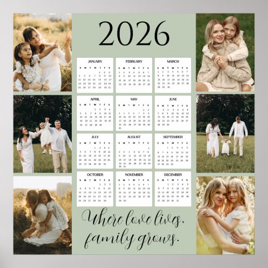 2026 Family Calendar with Space for 6 Portraits Poster (Vorne)